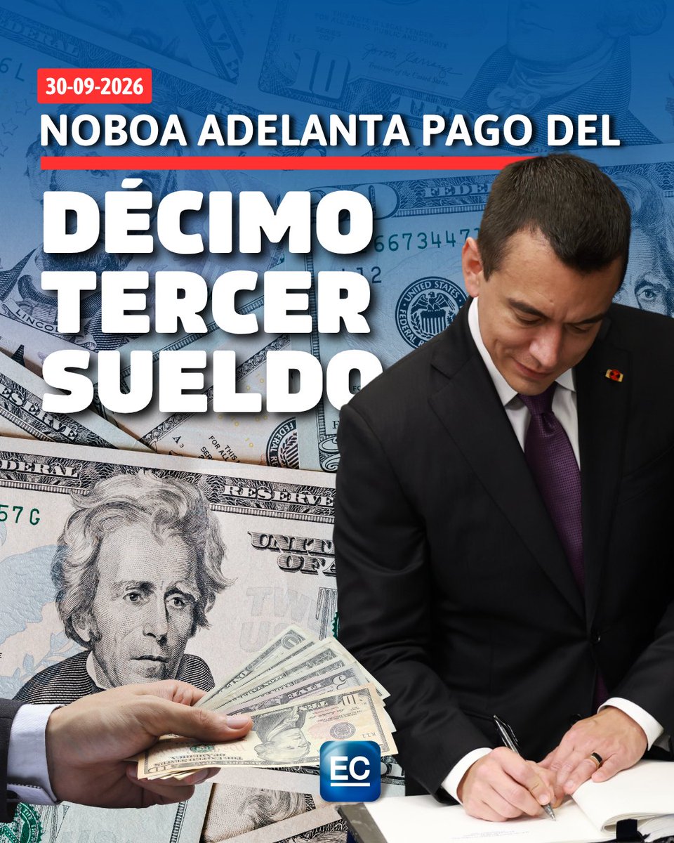 elcomerciocom's tweet photo. ⟫ https://t.co/pcqq0lYMPJ | 💵 Daniel Noboa estableció una nueva fecha tope para el pago del décimo tercer sueldo para los trabajadores públicos https://t.co/SW61lppWQX