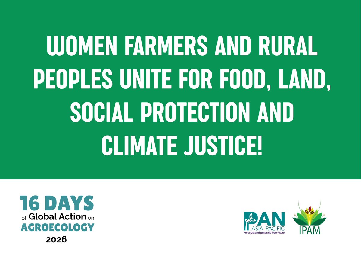 PANAsiaPacific's tweet photo. ๐ธ Use campaign posters, placards & digital materials. Share your photos/videos & tag us:
๐ FB/Twitter: @PANAsiaPacific
๐ IG: @justpesticidefreeasia
Hashtags: #16DaysofGlobalAction #WomenRiseUp #AgroecologyNow #FoodSovereignty #ClimateJustice https://t.co/gr1mvXW4PD