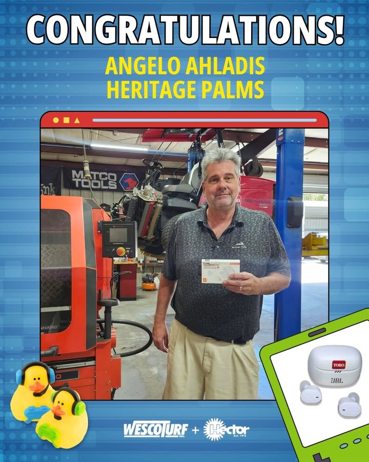 HectorTurf's tweet photo. 🕹️ GAME OVER... PRIZE WON! 🕹️

Congratulations to Angelo Ahladis from Heritage Palms for winning a pair of Toro-branded JBL Tune Buds 2 in our Wesco Lucky Duck Contest! 🎧

Thank you for joining the fun and registering your Lucky Duck. Enjoy your prize and keep an eye out for future contests!

#WescoLuckyDuck #GameOver #Winner #Toro #JBL