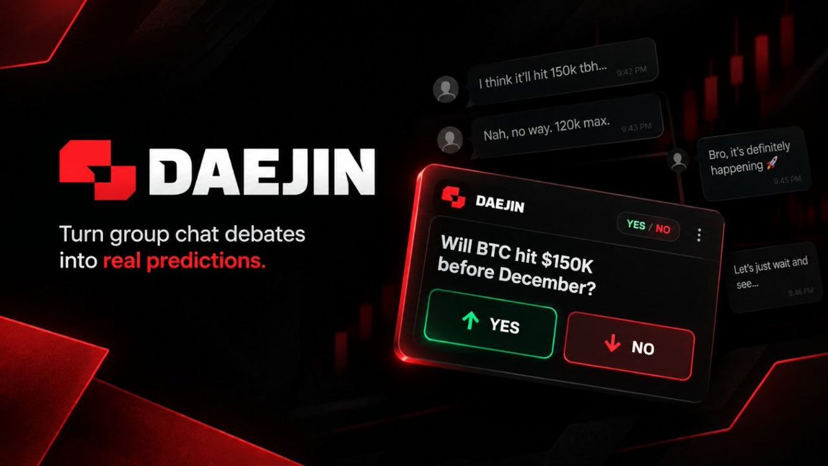 Crezsoul's tweet photo. 2/2

and that’s what makes Daejin interesting to me

Even the platform itself has had a bit of a change recently. On September 15, Daejin got a rebrand
but it wasn’t one of those changes where everything suddenly feels unfamiliar

What Stayed 

Your account stayed
Open markets stayed
Your balances stayed

So basically the identity got a refresh, while everything you already had stayed right where it was.
and now I’m just wondering what kind of random group chat arguments we’ll eventually turn into actual markets on @Daejinxyz 🥹