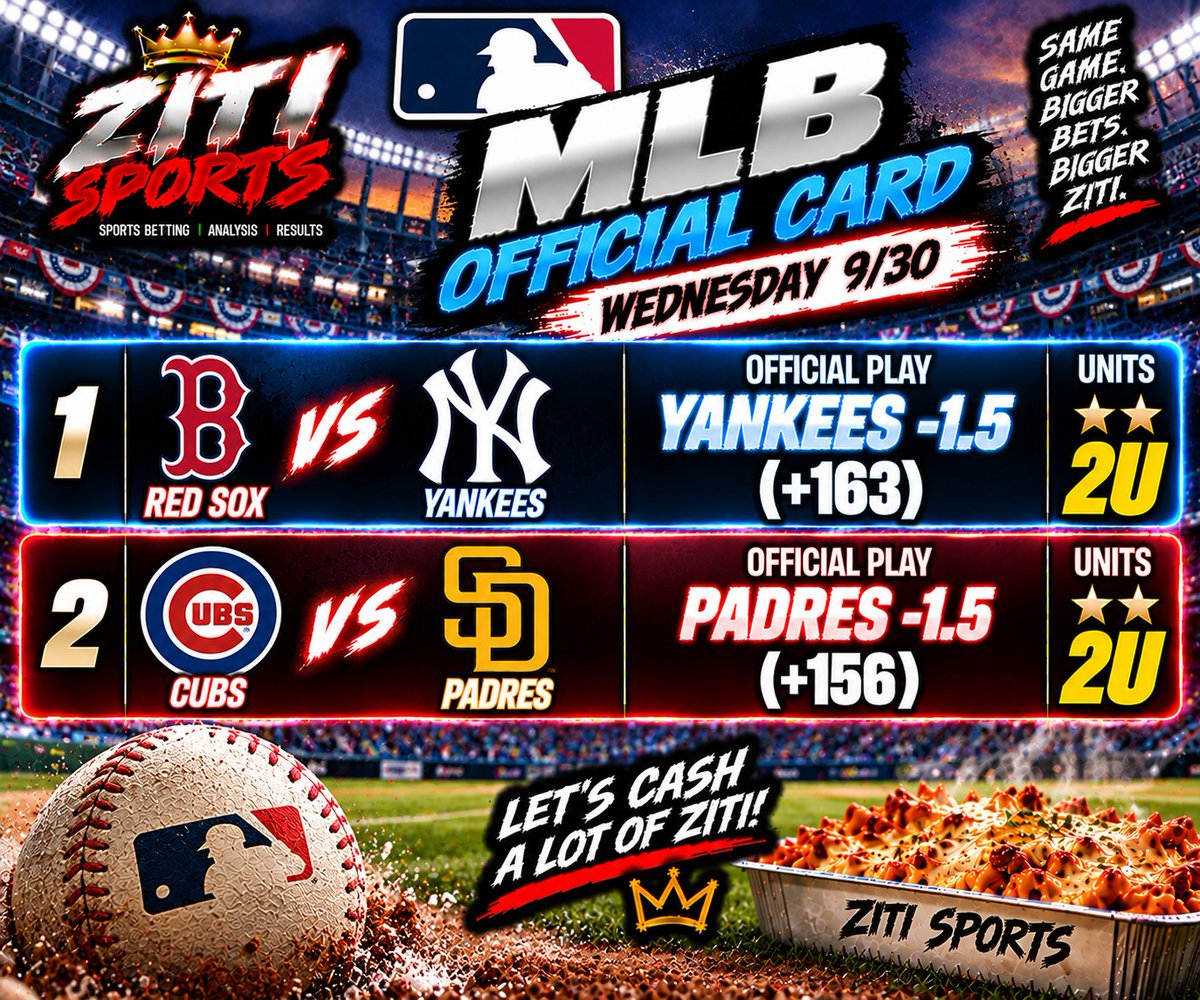 SportsZiti's tweet photo. ⚾🔥 MLB PLAYOFF ZITI — DAY 2! 🔥⚾
2 PLAYS • 4U • BOTH PLUS MONEY 💰
💣 TIME TO SWING BIG — LET’S CASH &amp; STACK THE ZITI! 🤌🍝
#MLBPlayoffs #MLBPicks #MLBBetting #Postseason #BaseballPicks #SportsBetting #BettingTwitter #ZitiSports #WinZiti https://t.co/Q7gL0B4H5m