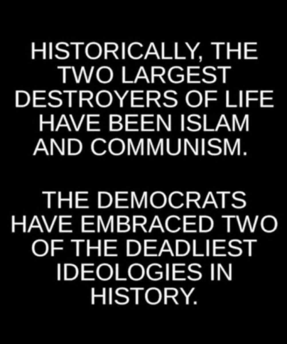 rmlunn's tweet photo. It is the Democrat Party that is embracing Islam. Democrats are helping them run and win. Mamdani, Omar, Tlaib, maybe El-Sayed. Islam is the ideology that says, every day. “Death to America”. They mean it. They are trying to use our political system to destroy us from within. Islam has said this is their strategy. They aren’t even hiding it.

They can’t beat us militarily, so they are using our political system. Get majority power, remove the Constitution, and usher in authoritarian Sharia Law. We have ignorant Americans falling for it. 

If you vote for a Democrat, you are voting for your eventual destruction.