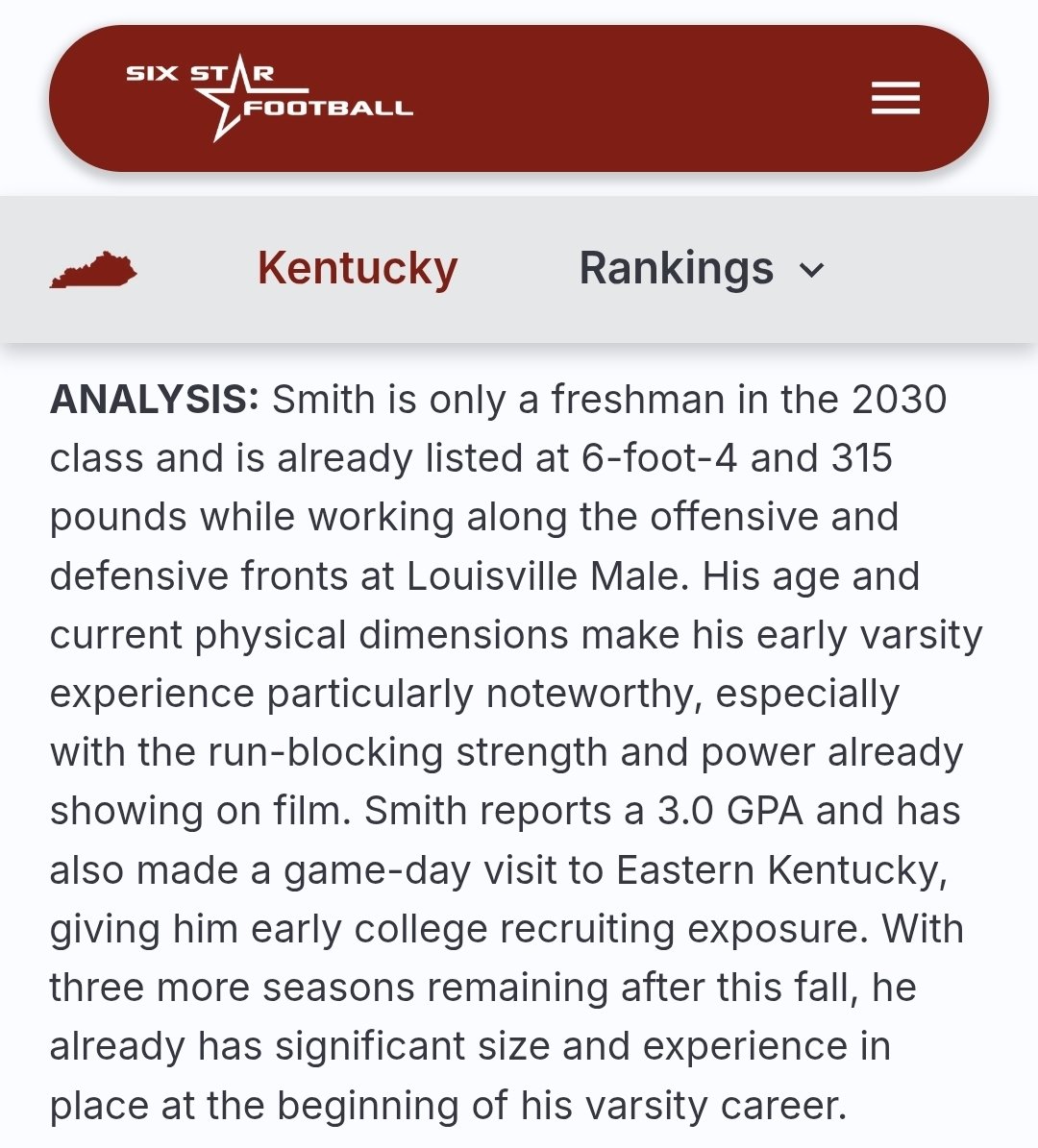 LJ_94_Smith's tweet photo. TY, @Sixstarfootball for the write up. Goal is to be better and learn more each week.  #brotherhood #FRsZn #LinemenHoopToo  @LMHSCoachPorter @KYFUTURESTARS @Coach_QBorders 
@elitibbles  @KPGfootball @Kyhssports_ 
@NickyV05 @coachwatson9 @Coach_Mulford @Im_theeacewales @blake_littman @pete_nochta13 @drew15martin  @DaleWilliamsUL  @vincemarrow 
@AWilliamsUSA
@ErikRichardsUSA
@54SportsNetwork
@CoachWhitt_