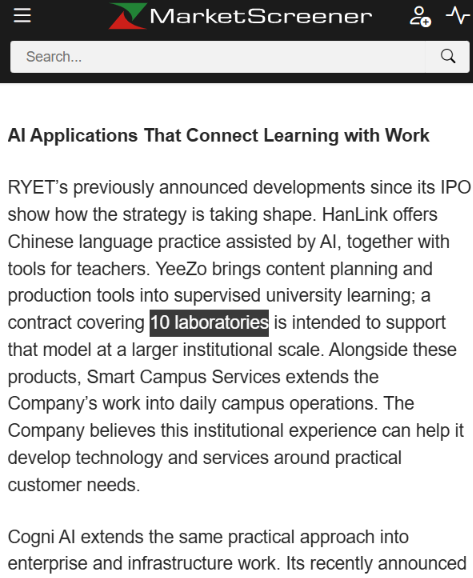 uncit47459215's tweet photo. $RYET JUST LAUNCHED FORMIND GROUP - AND THE NUMBERS BEHIND THE STORY ARE GETTING HARDER TO IGNORE

Ruanyun Edai is bringing YeeZo, Cogni AI, Smart Campus and HanLink under one global AI + education platform with reach across China, Saudi Arabia, Malaysia and the U.S

The commercial side is already taking shape: RYET reported $7.48M FY2026 revenue, including $5.72M from Smart Campus, while its recent YeeZo deployment is worth about $880K and covers 10 AIGC labs + 610 workstations

That one contract alone equals roughly 12% of last year’s revenue

Now the key question for traders is execution: can Formind turn these products, pilots and international partnerships into a repeatable pipeline of contracts and recognized revenue?