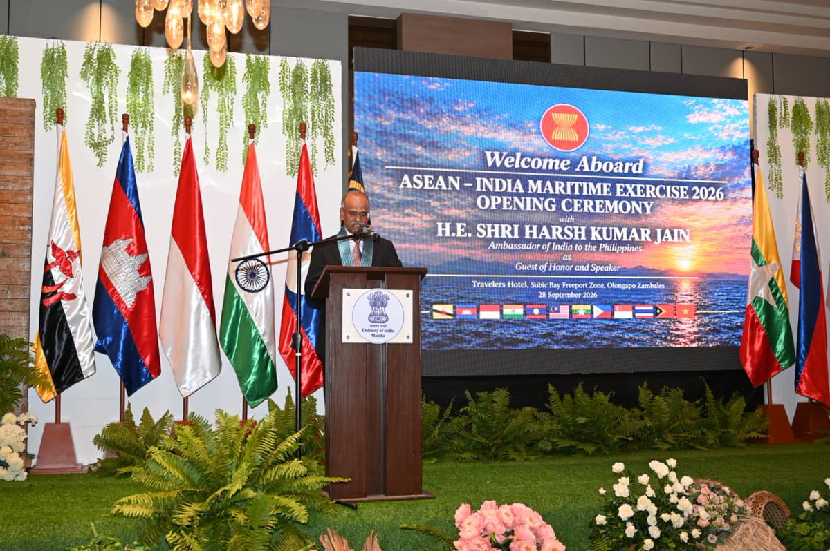 Indsamachar's tweet photo. Subic Bay, Philippines: The second edition of the ASEAN-India Maritime Exercise (AIME-2026) commenced at Subic Bay on 28 September 2026, with the participation of Indian Navy ships INS Sahyadri and INS Kulish, along with maritime forces from ASEAN member states.

Held under the theme “Anchored in Trust, United at Sea,” the exercise aims to strengthen mutual understanding, cooperation and interoperability through professional, operational and social engagements between India and ASEAN maritime forces.

#AIME2026 #ASEANIndia #IndianNavy #MaritimeExercise #INS Sahyadri #INSKulish #ASEAN #MaritimeSecurity #DefenceNews #India