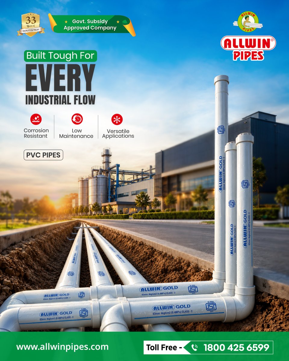 allwinpipes's tweet photo. From heavy-duty applications to continuous flow, our PVC pipes deliver dependable industrial performance every single day. Choose #AllwinPipes for smarter industrial flow!

https://t.co/yMQmW2tNao

#PVCPipes #PVCPipe #PipeSolutions #PlumbingSolutions #WaterPipes #PipingSolutions https://t.co/if0io8l433