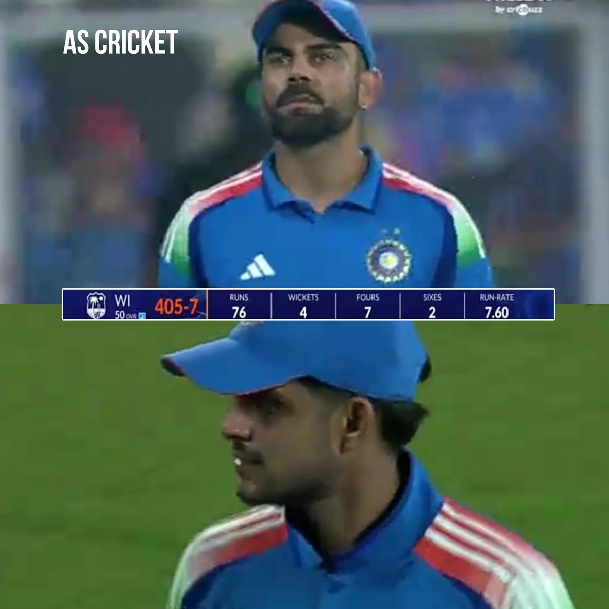 AsCricket01's tweet photo. گواہاٹی میں تاریخ رقم

ویسٹ انڈیز نے بھارت کے خلاف 405/7 رنز بنا کر اپنا اب تک کا سب سے بڑا ون ڈے اسکور بنا دیا۔

ون ڈے کرکٹ کی تاریخ میں پہلی بار ویسٹ انڈیز کے تین بیٹرز نے ایک ہی اننگز میں سنچریاں اسکور کی ہیں۔

کیا چیس ماسٹر کوہلی یہ رنز چیس کر پائے گا؟ https://t.co/Dd9V7MHfgN