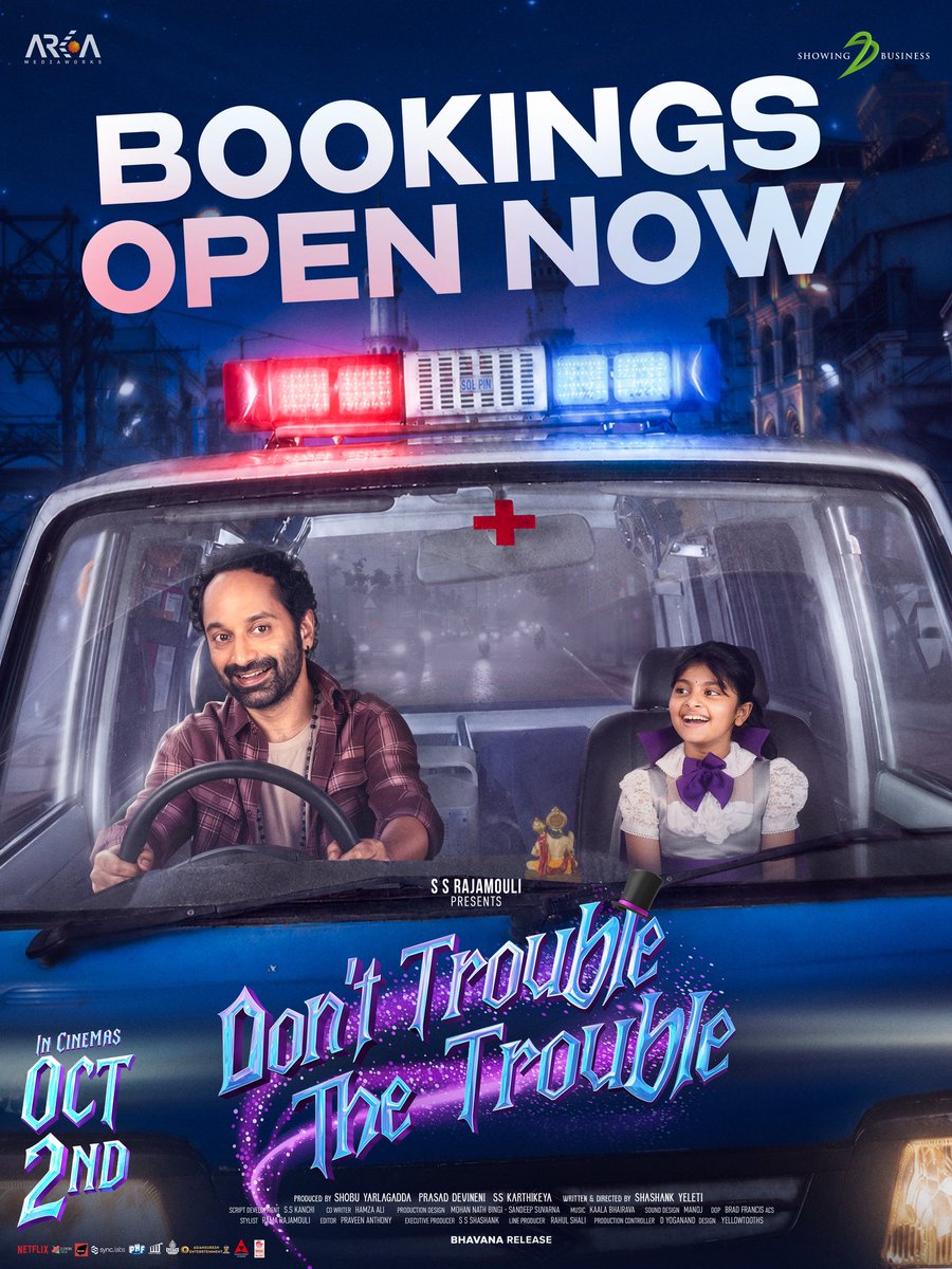 propratheesh's tweet photo. Suri & Divya are waiting to take you on an adventure ride 🤩🥳

#DontTroubleTheTrouble Bookings open now 🎟️ 

#DTTTMovie Grand Release on October 2nd. 🥳

#DTTTonOct2nd 
#FahadhFaasil #SsaraPalekar @ShashankYeleti @ssk1122 @Shobu_ @kaalabhairava7 #PrasadDevineni @ArkaMediaWorks @SBbySSK @LahariMusic