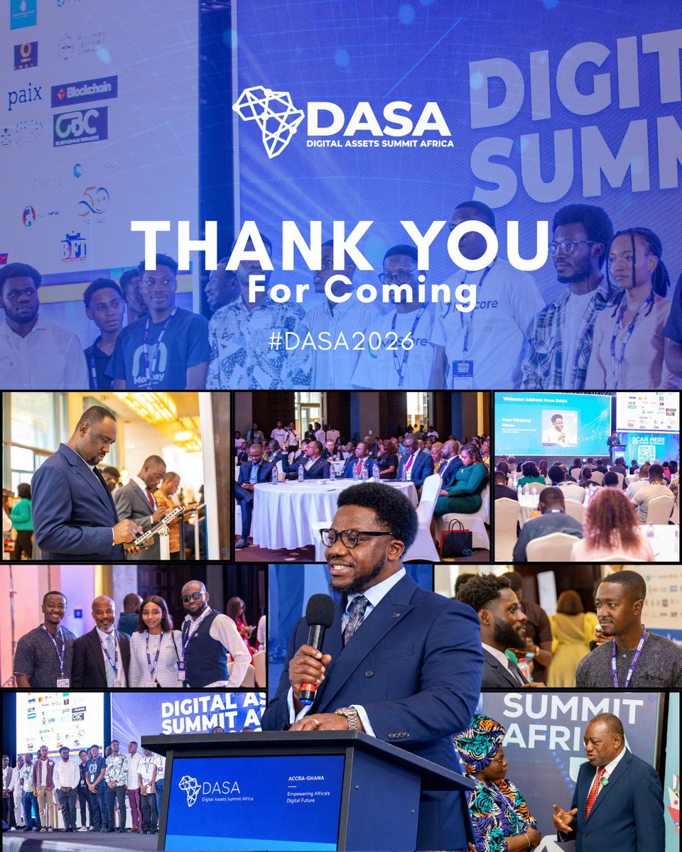 DASASummit's tweet photo. THANK YOU FOR MAKING DASA 2026 A SUCCESS

We extend our sincere appreciation to our speakers, delegates, sponsors, partners, exhibitors, media, and the wider digital assets community for making DASA 2026 meaningful and impactful.
#DASA2026 #DigitalAssets #Africa #Fintech https://t.co/De9hFTTwuW