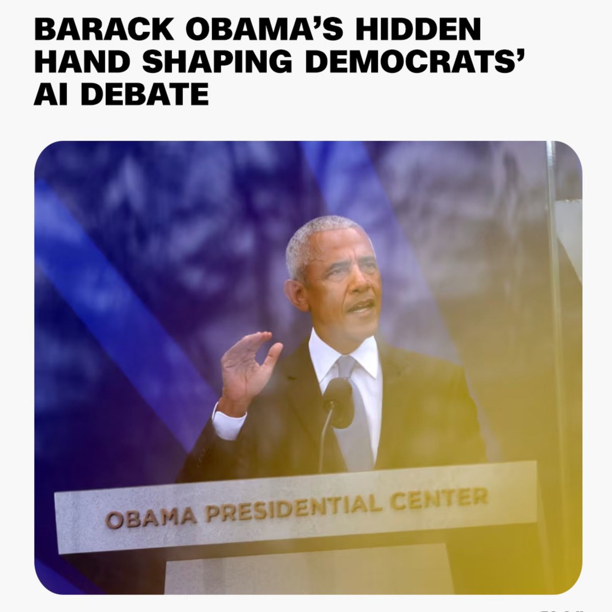 TrumpUpdatbtX's tweet photo. 🤖🇺🇸 Obama Presses Democrats on AI: Potential 2028 Democratic contenders who have spoken with Barack Obama say they’re developing plans on AI. Obama has reportedly told them current efforts aren’t enough to match the scale of the issue or its political impact. https://t.co/MfeEdCirAz