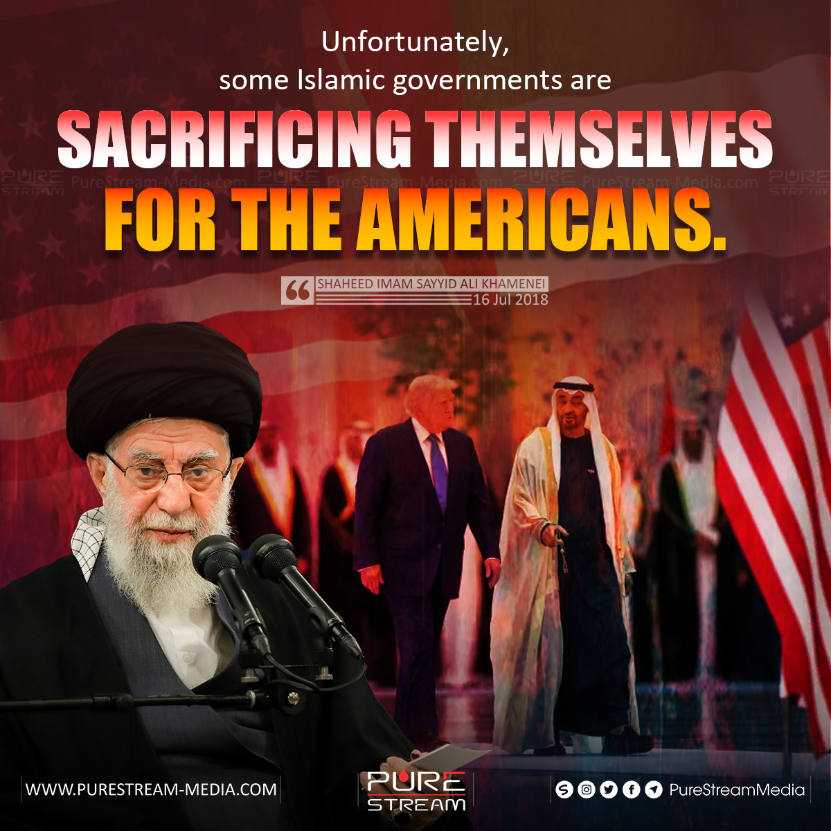 PureStream02's tweet photo. “Unfortunately, some Islamic governments are sacrificing themselves for the Americans." 
 
#PureStreamMedia #ImamKhamenei #Khamenei #ShaheedKhamenei #MartyredLeader #America #USA #Islamic #governments #sacrifice https://t.co/FJJZQ9p0oc