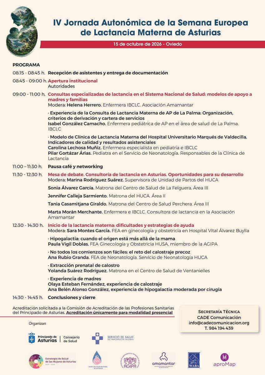 astursalud's tweet photo. 👩🏼‍🍼El @HUCA_Asturias  acogerá la 𝗜𝗩 𝗝𝗼𝗿𝗻𝗮𝗱𝗮 𝗔𝘂𝘁𝗼𝗻𝗼́𝗺𝗶𝗰𝗮 𝗱𝗲 𝗹𝗮 𝗦𝗲𝗺𝗮𝗻𝗮 𝗘𝘂𝗿𝗼𝗽𝗲𝗮 𝗱𝗲 𝗟𝗮𝗰𝘁𝗮𝗻𝗰𝗶𝗮 𝗠𝗮𝘁𝗲𝗿𝗻𝗮 𝗲𝗻 𝗔𝘀𝘁𝘂𝗿𝗶𝗮𝘀

👶🏻🍼Bajo el lema "𝐿𝑎𝑐𝑡𝑎𝑛𝑐𝑖𝑎 𝑚𝑎𝑡𝑒𝑟𝑛𝑎: 𝑢𝑛 𝑖𝑛𝑖𝑐𝑖𝑜 𝑠𝑜𝑠𝑡𝑒𝑛𝑖𝑏𝑙𝑒 𝑒𝑛 𝑐𝑢𝑎𝑙𝑞𝑢𝑖𝑒𝑟 𝑐𝑖𝑟𝑐𝑢𝑛𝑠𝑡𝑎𝑛𝑐𝑖𝑎. 𝐹𝑜𝑟𝑡𝑎𝑙𝑒𝑐𝑒𝑚𝑜𝑠 𝑙𝑎𝑠 𝑎𝑐𝑐𝑖𝑜𝑛𝑒𝑠 𝑞𝑢𝑒 𝑓𝑢𝑛𝑐𝑖𝑜𝑛𝑎𝑛", se compartirán experiencias de consultoría de lactancia materna dentro del Sistema Nacional de Salud y de alimentación en casos de prematuridad, entre otros temas de interés.

📢 𝗙𝗼𝗿𝗺𝗮𝘁𝗼 𝗽𝗿𝗲𝘀𝗲𝗻𝗰𝗶𝗮𝗹 𝘆 𝘀𝘁𝗿𝗲𝗮𝗺𝗶𝗻𝗴

‼️Limite inscripciones: 8 de octubre‼️

📆15 octubre
⏰09:00a 15:00 h
📍Salón de actos, HUCA

🔗ℹ️ https://t.co/Wrhr0Atpc4