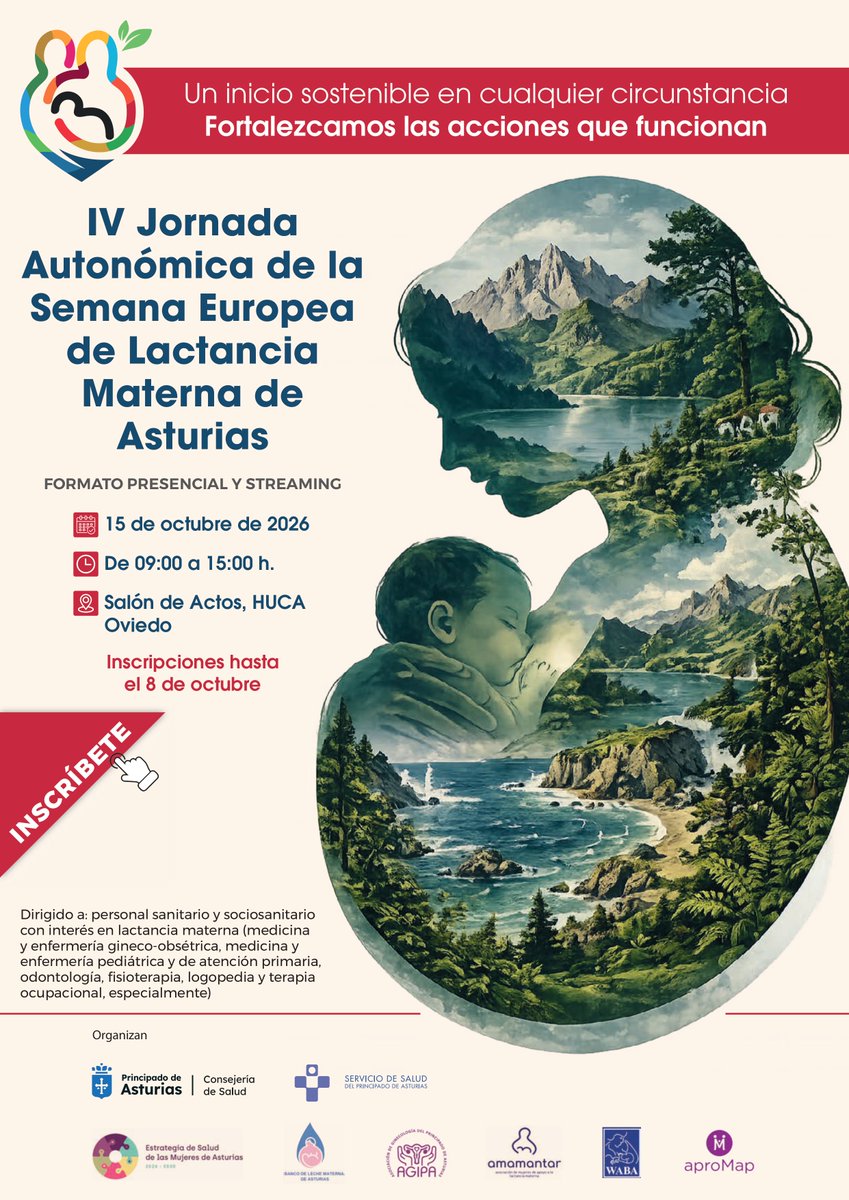 astursalud's tweet photo. 👩🏼‍🍼El @HUCA_Asturias  acogerá la 𝗜𝗩 𝗝𝗼𝗿𝗻𝗮𝗱𝗮 𝗔𝘂𝘁𝗼𝗻𝗼́𝗺𝗶𝗰𝗮 𝗱𝗲 𝗹𝗮 𝗦𝗲𝗺𝗮𝗻𝗮 𝗘𝘂𝗿𝗼𝗽𝗲𝗮 𝗱𝗲 𝗟𝗮𝗰𝘁𝗮𝗻𝗰𝗶𝗮 𝗠𝗮𝘁𝗲𝗿𝗻𝗮 𝗲𝗻 𝗔𝘀𝘁𝘂𝗿𝗶𝗮𝘀

👶🏻🍼Bajo el lema "𝐿𝑎𝑐𝑡𝑎𝑛𝑐𝑖𝑎 𝑚𝑎𝑡𝑒𝑟𝑛𝑎: 𝑢𝑛 𝑖𝑛𝑖𝑐𝑖𝑜 𝑠𝑜𝑠𝑡𝑒𝑛𝑖𝑏𝑙𝑒 𝑒𝑛 𝑐𝑢𝑎𝑙𝑞𝑢𝑖𝑒𝑟 𝑐𝑖𝑟𝑐𝑢𝑛𝑠𝑡𝑎𝑛𝑐𝑖𝑎. 𝐹𝑜𝑟𝑡𝑎𝑙𝑒𝑐𝑒𝑚𝑜𝑠 𝑙𝑎𝑠 𝑎𝑐𝑐𝑖𝑜𝑛𝑒𝑠 𝑞𝑢𝑒 𝑓𝑢𝑛𝑐𝑖𝑜𝑛𝑎𝑛", se compartirán experiencias de consultoría de lactancia materna dentro del Sistema Nacional de Salud y de alimentación en casos de prematuridad, entre otros temas de interés.

📢 𝗙𝗼𝗿𝗺𝗮𝘁𝗼 𝗽𝗿𝗲𝘀𝗲𝗻𝗰𝗶𝗮𝗹 𝘆 𝘀𝘁𝗿𝗲𝗮𝗺𝗶𝗻𝗴

‼️Limite inscripciones: 8 de octubre‼️

📆15 octubre
⏰09:00a 15:00 h
📍Salón de actos, HUCA

🔗ℹ️ https://t.co/Wrhr0Atpc4