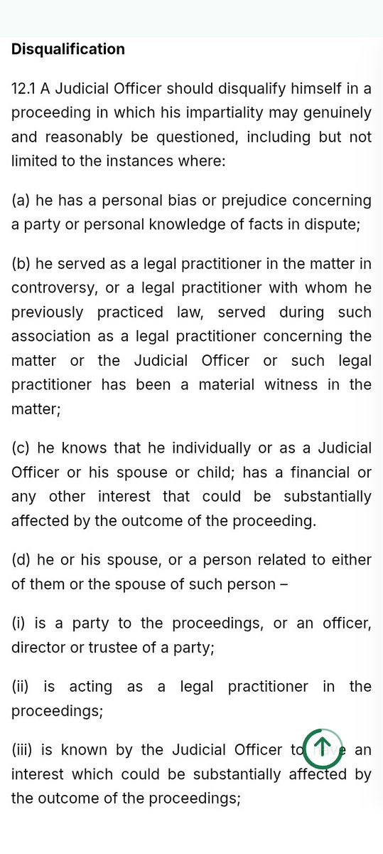 ChidiOdinkalu's tweet photo. By accepting & continuing to preside over the proceedings involving the allegations of land scamming by Jordan @GovWike at the @fcthighcourt, Sylvanus Oriji knowing violates Rule 12(d)(iii) of the @njcNig's #CodeOfConduct for Judicial Officers in #Nigeria. He has a duty to recuse himself.

Effectively, this is a case of the Chief Judge of @fcthighcourt asking & allowing the Wike family to pick & choose their own safe pair of judicial hands on the bench of the court. It is a judicial comfort guarantee.

No matter how anyone looks at it, this creates an assurance of a pre-determined outcome. Courts are not meant to function like this.