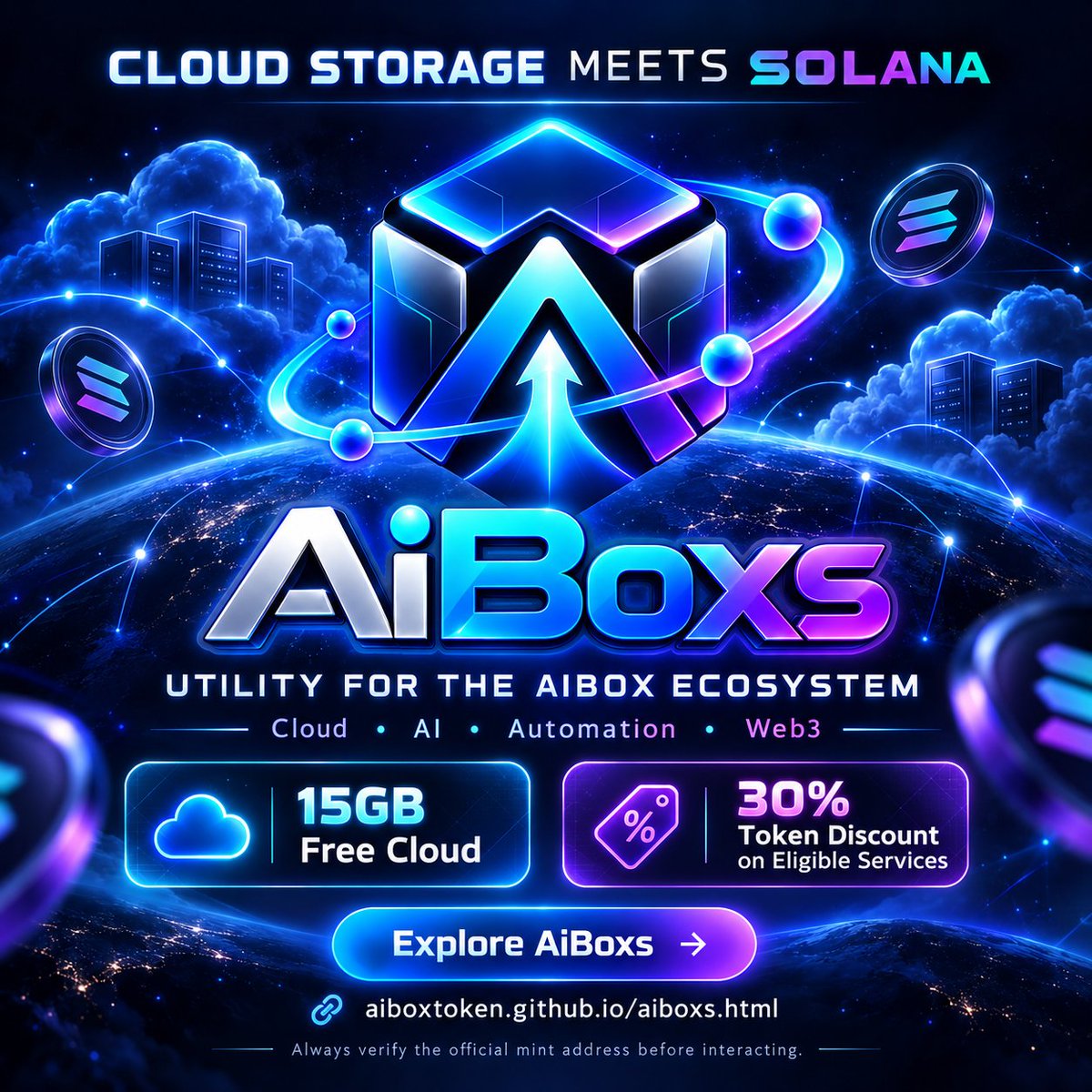 aiboxtoken's tweet photo. Cloud Storage meets Solana.

Meet AiBoxs — the utility token designed for the AiBox ecosystem.
AiBox Tech Solutions is building connected digital infrastructure across Cloud, AI, Automation and Web3. AiBoxs brings the Web3 layer into that ecosystem, with a focus on practical utility around real digital services.
☁️ Connected with AiBox Cloud
◎ Built on Solana
💠 Utility-focused ecosystem
🎁 Start with 15GB Free Cloud Storage
⚡ Eligible AiBox services can receive a 30% service-fee discount when paid with AiBoxs
Explore AiBoxs:
https://t.co/qdm2gkbYWH
Official Solana Mint:
5xgXWFdZjRTWeYK2ATz9oQvmBRkUFk6DBuh5Cyg6pump
Always verify the official mint address before interacting with any token.
AiBoxs — Cloud Storage meets Solana.
#AiBoxs #AiBox #Solana #CloudStorage #Web3 #UtilityToken #AI #Automation