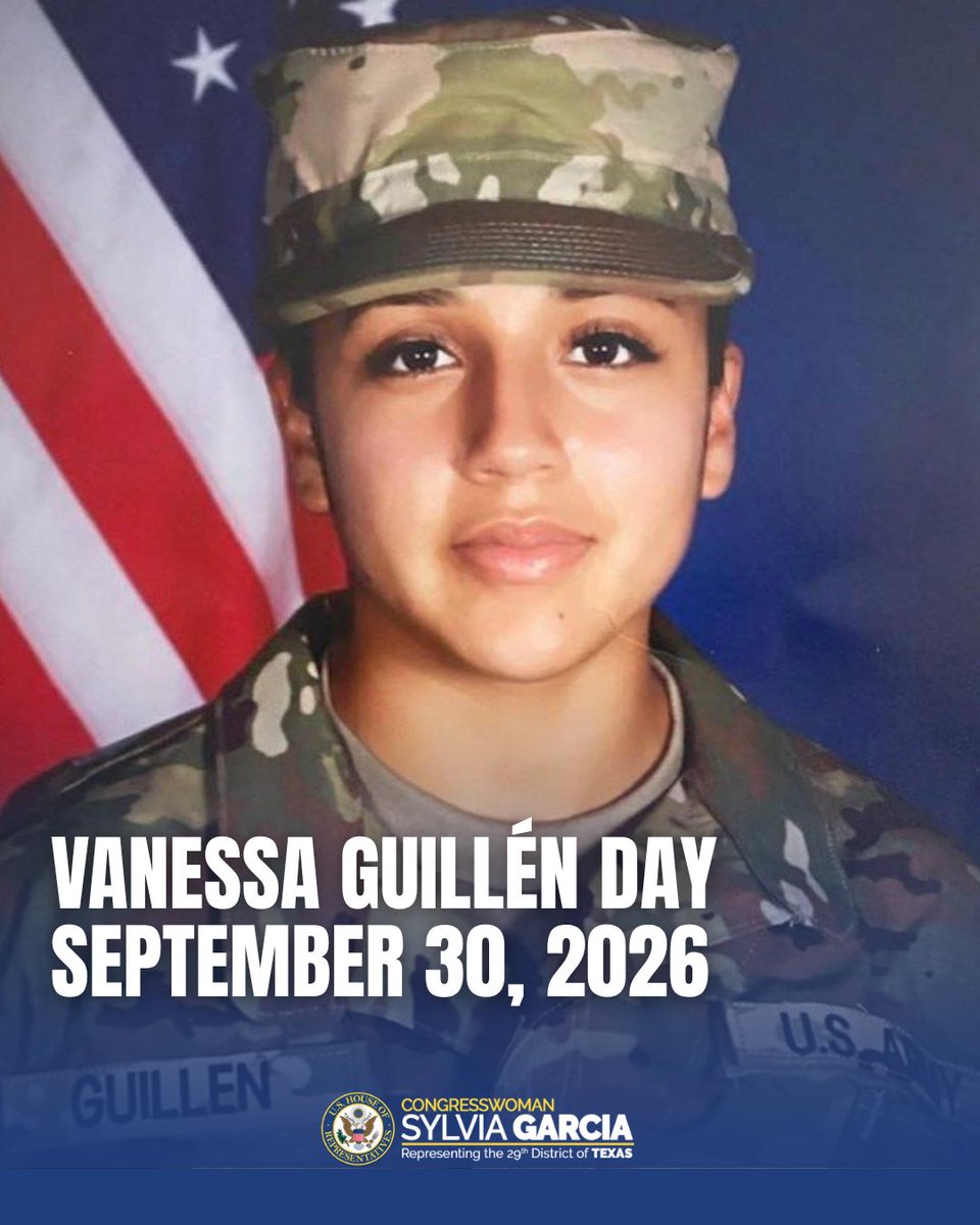 RepSylviaGarcia's tweet photo. Today, Vanessa Guillén would have been 27.

On Vanessa Guillén Day, we remember her life and the lasting change made in her name.

I was proud to pass the I Am Vanessa Guillén Act, bringing important reforms to better protect service members from sexual harassment and assault.

Vanessa’s legacy lives on, and we will continue working to honor her.