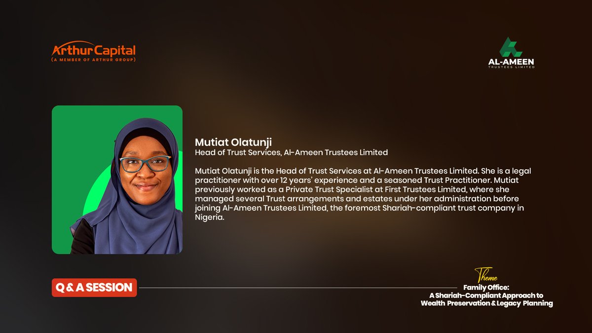 Arthur_Grp's tweet photo. Meet our Speakers for the Q&amp;A session.

What does it take to preserve wealth, structure a family office, and build a lasting financial legacy in a Shariah-compliant way? 

Register here to join the webinar https://t.co/zncC0xTJX1 
#arthurcapital #arthurgroup #webinar https://t.co/Ch5UFdX8An