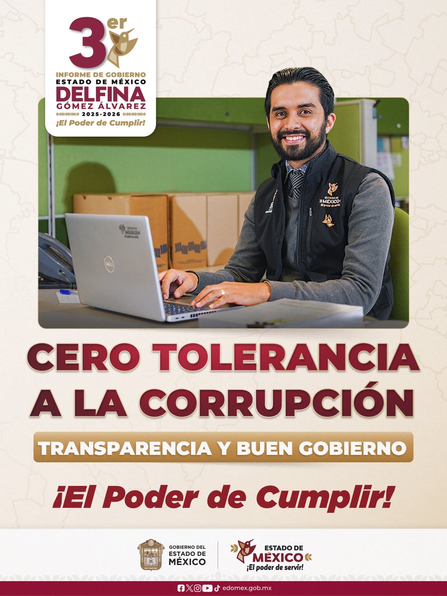 SGGEdomex's tweet photo. Con #ElPoderDeCumplir, el #EdoMéx avanza hacia una gestión pública más transparente y responsable. 

En su Tercer Informe de Gobierno, la Gobernadora @delfinagomeza comparte las acciones para prevenir la corrupción y fortalecer el uso de los recursos públicos.

#DelfinaInforme https://t.co/hhJbQaYAbF