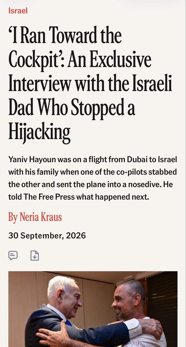 Smithsphonex's tweet photo. ‘I Ran Toward the Cockpit’: An Exclusive Interview with the Israeli Dad Who Stopped a Hijacking

Gift article link in comments https://t.co/WmYAUBD9DY