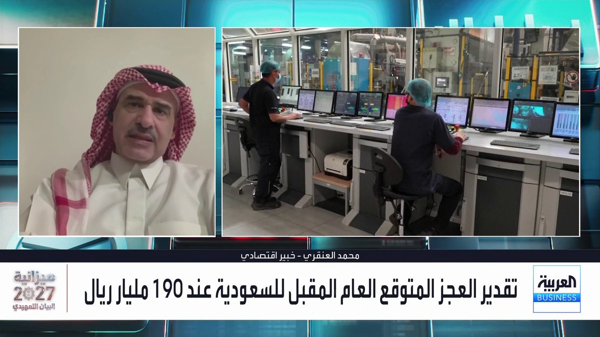 توقعات بأن يصل النمو الاقتصادي الحقيقي للسعودية في عام 2027 إلى نحو 12.8% نتيجة ارتفاع الإنتاج النفطي واستمرار النمو الإيجابي للأنشطة غير النفطية. الخبير الاقتصادي محمد العنقري يتحدث عن التفاصيل لـ _Business 