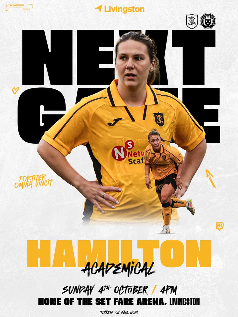 livingstonwfc's tweet photo. Next up in the league, we face Hamilton Academical at the Home of the Set Fare Arena.

Kick-off is scheduled for 4pm 🦁 https://t.co/AN4d1SgU3O
