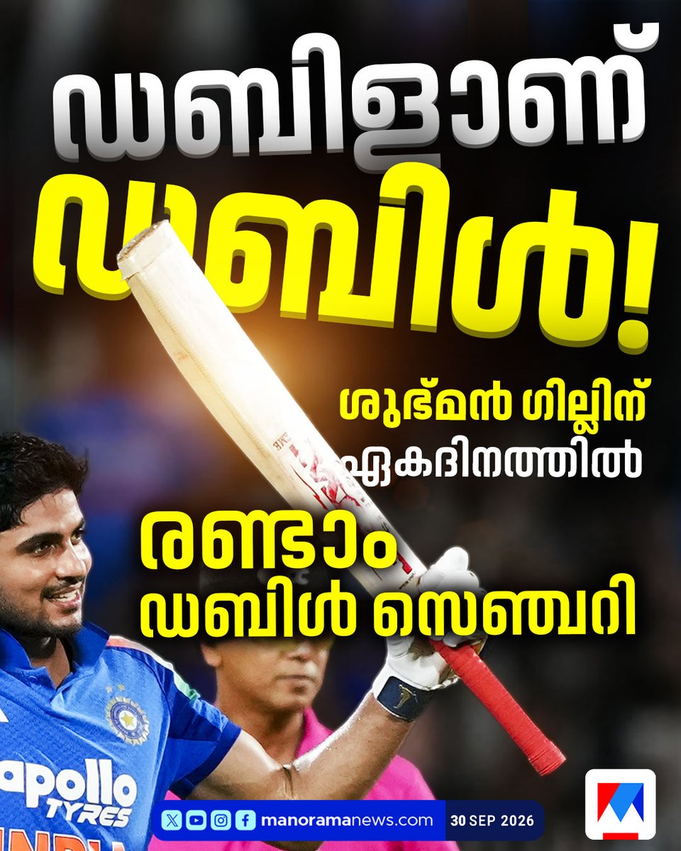 manoramanews's tweet photo. ഏകദിന ക്രിക്കറ്റിലെ ഏറ്റവും വേഗമേറിയ ഇരട്ട സെഞ്ചുറി! ഇരട്ടസെഞ്ചറി നേടുന്ന ആദ്യ ക്യാപ്റ്റന് #TeamIndia #ShubmanGill #RohitSharma #IndVsWi #ODIWin #CricketNews https://t.co/eiuoKDKHBq https://t.co/9uQPVVusPf