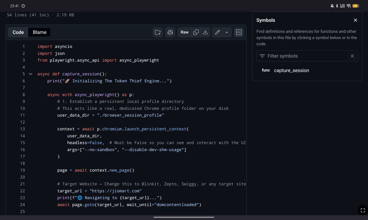 vaibhavpy4's tweet photo. Day 15 💻🔥- i made a cookies - session saver on python for scraping 
It gives time to login and do save location and essential info and then saves all session cookies that we can use with curl to scrape websites even with cloudflare https://t.co/7Isjv4Oy4c