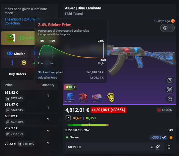 Serious_CS's tweet photo. @csfloatcom not really usable for katos tho. according to float, 5.700€ would be fair for a 3x TT holo... or 2.700€ for the Fire&amp;Ice, yeah idk... maybe more data can fix that https://t.co/MkoPhrB85V