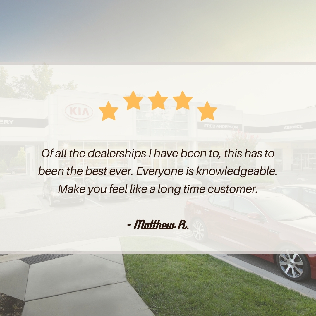 FredAndersonKia's tweet photo. ⭐ We love hearing when our customers feel welcomed and taken care of from the moment they walk through the door. Providing a knowledgeable, friendly experience is always the goal at Fred Anderson Kia! #FiveStarReview https://t.co/f2nw6LGCoP