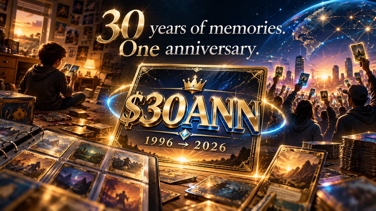 30ANNToken's tweet photo. 30 years ago, we weren’t thinking about value.

We were opening packs.
Trading with friends.
Chasing the one card we couldn’t stop thinking about.

We weren’t collecting investments.

We were collecting memories.

1996 → 2026.

$30ANN was created to celebrate exactly that feeling — and bring a community together around 30 years of collecting culture.

The cards changed.
We grew up.
But that feeling never disappeared. 🃏⚡️

30 years of memories. One anniversary. $30ANN.

#30ANN #CollectingCulture #Nostalgia #Memecoin