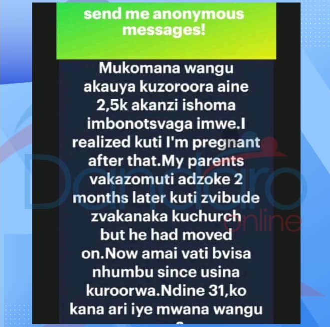 DandaroOnline's tweet photo. #dandaroconfessions Mukuitana seyi mudzimba umo...🙌🏾💯✔️
Send your confessions here:
https://t.co/uU6gxI9IYz
Send your Anonymous Messages on WhatsApp:
https://t.co/vKzxI4F0fq
Follow our WhatsApp Channel:
https://t.co/N7thWVcn68 https://t.co/Z8ds1TMLAK