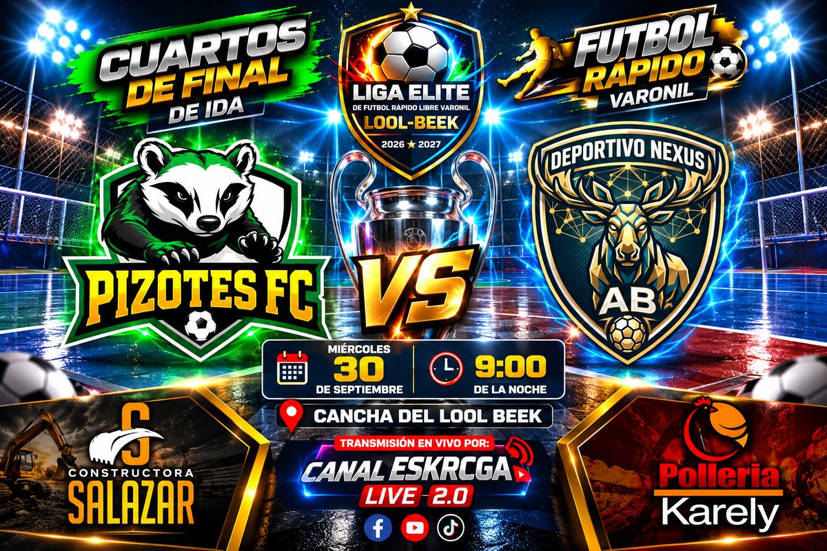EskrcgaLive2's tweet photo. 🔥 ¡HOY, CUARTOS DE FINAL! ⚽
🕗 8:00 PM | 📍 Cancha Lool Bee
⚔️ PIZOTES vs NEXUS AB
📺 En vivo SOLO por 👉 https://t.co/dIVNR4tt43
Síguenos y comparte 🔁
#EskrcgaLive2 #CuartosDeFinal https://t.co/bCsErG0x5l