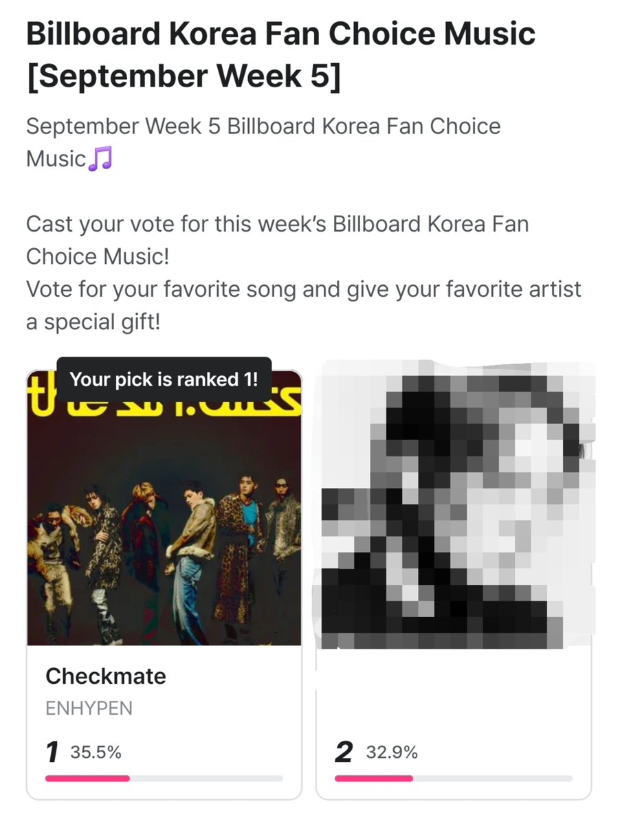 jaeyunabi's tweet photo. 3 DAYS LEFT. INCREASE THE GAP ‼️

Don't rely on other engenes, do it yourself and vote for enhypen! Cast 10× votes: 
🔗 (https://t.co/5HfhGxEKYU) 

If ENHYPEN wins, "Checkmate" will receive promotional content on Billboard Korea's social media channels! 🥳 https://t.co/jV92qNJqXw