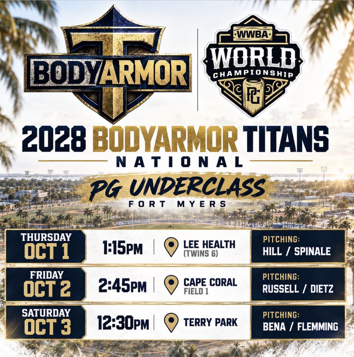 JakeSpinale's tweet photo. Excited to compete in the @PerfectGameUSA Fort Myers WWBA Underclass Championship with the Body Armor Titans 2028 National Team! 

I will be coming in relief on 10/1 at 1:15pm @ Lee Health Sports complex

Thank you @TQuatt7 for the invite to compete with you and your team

@_Candela12 @CoachMorrissey2 @PBNewEngland @PG_NewEngland @NE_Baseball