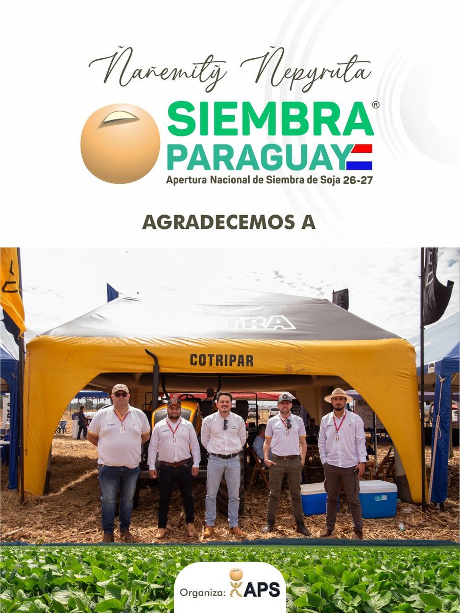 APScentral's tweet photo. !Gracias COTRIPAR!
Por haber acompañado a la APS en la IV Siembra Paraguay Apertura Nacional de Siembra de Soja 26-27 🚜🇵🇾🌱
#UnidosSomosFuertes https://t.co/ZUQrcbCXvj