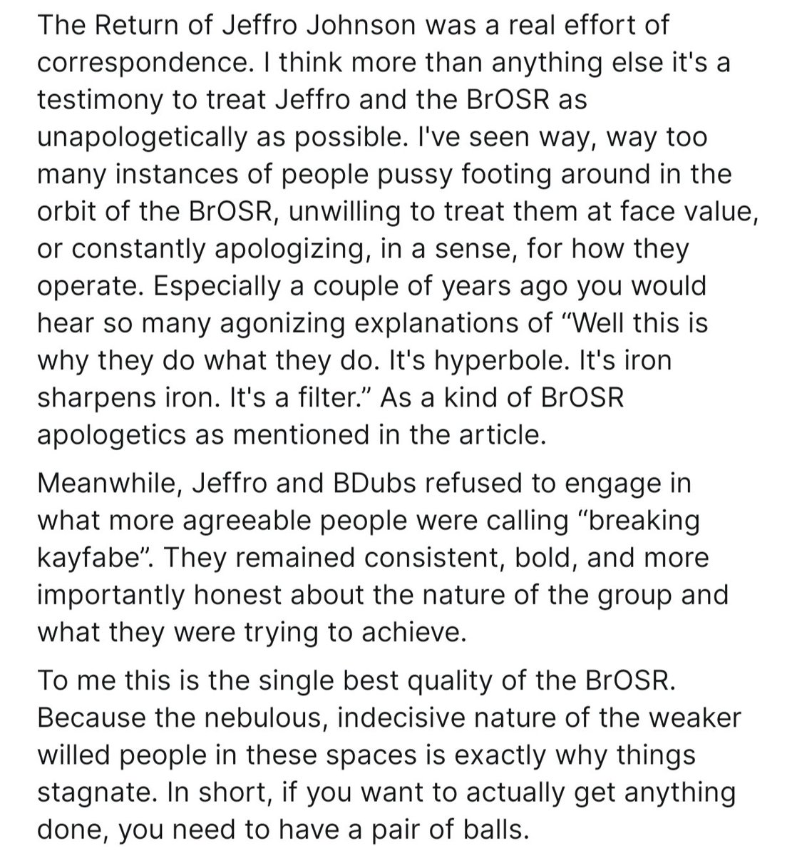 cruciformorder's tweet photo. This sums up my feelings on what I term BrOSR apologetics - people who support or circle the BrOSR but are constantly trying to soften their influence. The article was a testimony against doing that in favor taking them 100 percent at face value. I hope others follow suit. https://t.co/jdwo5rEFAH