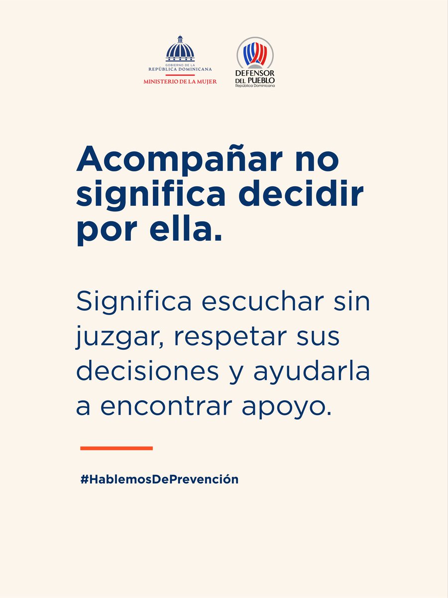 DefensorRD's tweet photo. Respetar sus tiempos, sus decisiones y ayudarle a identificar opciones de orientación también contribuye a proteger su dignidad y autonomía.

#HablemosDePrevención #YoHabloDePrevención #DefensorDelPueblo #MMujerRD https://t.co/Ma4fI0iBXb