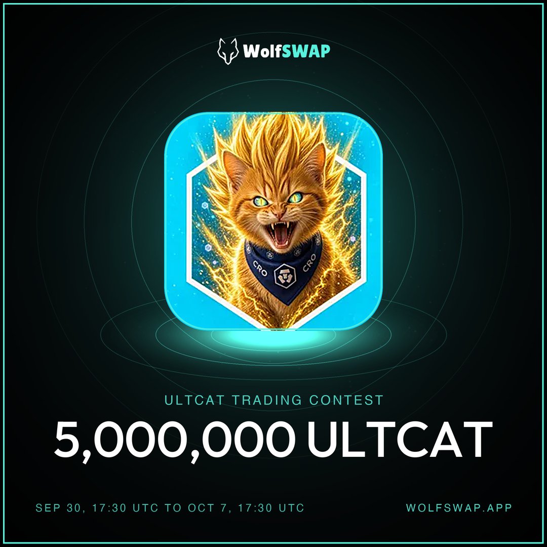 wolfswapdotapp's tweet photo. 5,000,000 $ULTCAT (โ$1,500) in prizes w/ @UltraCatOnCro!
Trade $ULTCAT on WolfSWAP and compete for TOP 5 sharing the prize pool, with $10+ trade chances for Mystery Box and 2x Season points
LIVE NOW (Ends Oct 7): https://t.co/hAGGY1k7YF https://t.co/vVVJZqVXEG