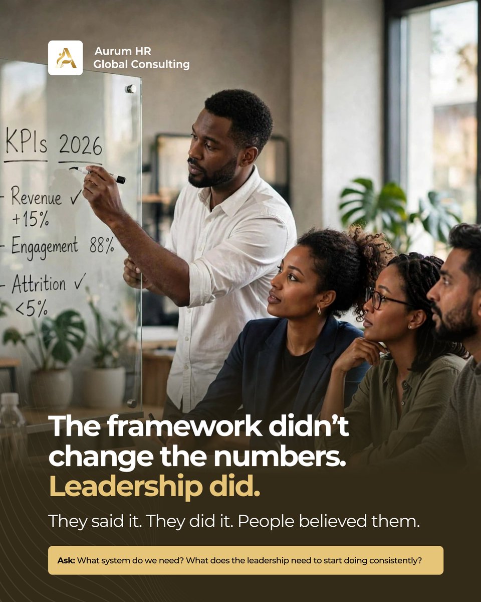 AurumHR's tweet photo. No framework can compensate for leadership that doesn't follow through.

When leaders consistently keep their word, communicate clearly and apply standards fairly, something changes.

People begin to believe in leadership.
And belief changes behaviour.

The most powerful HR intervention may sometimes be leadership simply doing what it promised.
