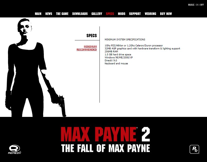 MaxPayne_Brasil's tweet photo. Max Payne 2 Website (2003)
#MaxPayne #RemedyGames #RockstarGames https://t.co/YuwBvp3JEs