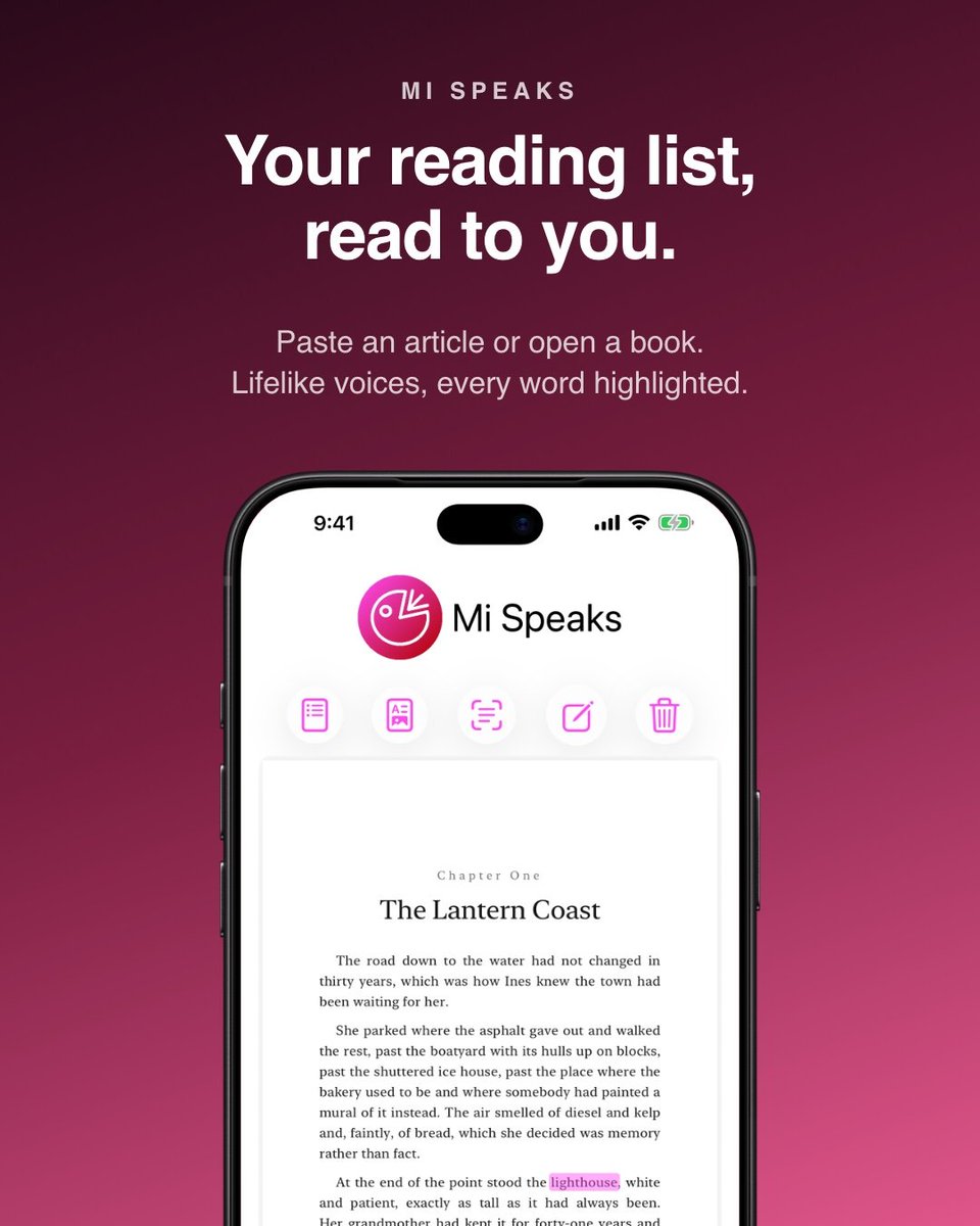 apps_by_blaine's tweet photo. Too many tabs, not enough time? Mi Speaks reads articles, books and notes aloud in natural voices and highlights each word as it goes. Great for walks, commutes and tired eyes.

Mi Speaks: https://t.co/0uyytqFZCw
#accessibility #texttospeech https://t.co/L1OT51q6lm