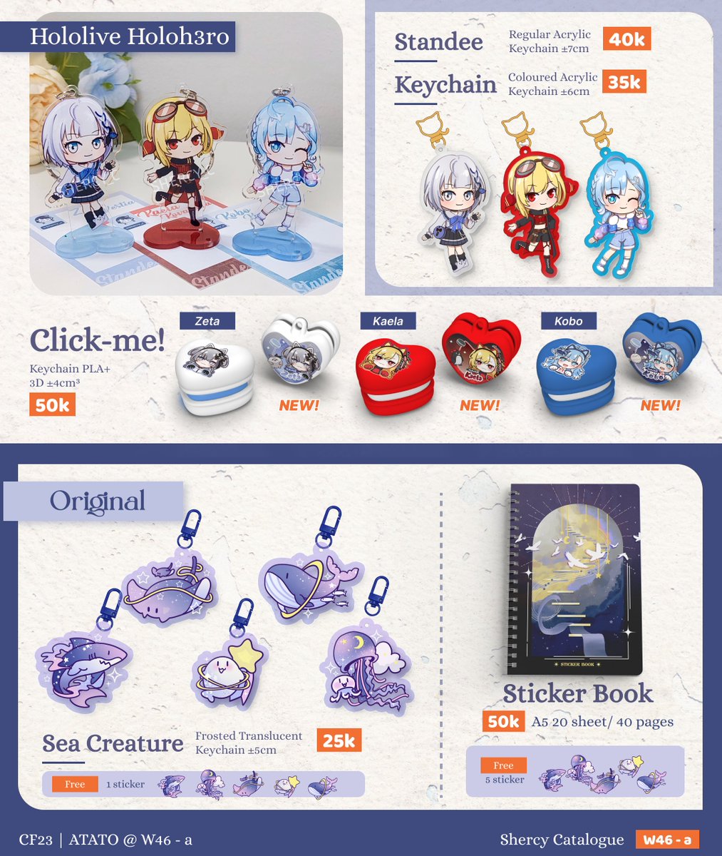 shercy_c's tweet photo. ✨COMIFURO 23 PO
✦Sher's #cf23 PICK UP Pre-Order (. ❛ ᴗ ❛.)  
Until : 7 Oktober 2026

✦ ATATO | DAY 1 &amp; Day 2 |  W46 - a 
✦ Honkai Star Rail, Genshin, Hololive Holoh3ro, original: sea creature 

🔗form in reply https://t.co/sN47jFxaca