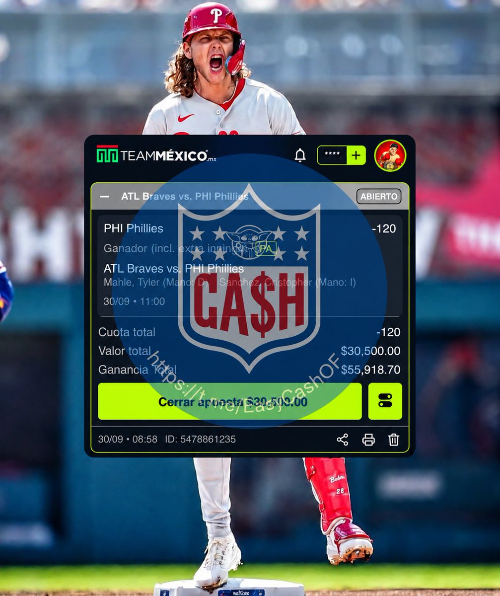 AdrianoPicks_MX's tweet photo. 🚨 𝗣𝗜𝗖𝗞 𝗗𝗘 𝗧𝗜𝗢 𝗣𝗢𝗟𝗢 🚨

⚾ 𝗣𝗵𝗶𝗹𝗹𝗶𝗲𝘀 𝗠𝗟 vs Braves
💵 𝗠𝗲𝘁𝗲𝗺𝗼𝘀 $𝟯𝟬,𝟱𝟬𝟬
🎯 𝗕𝘂𝘀𝗰𝗮𝗺𝗼𝘀 𝗰𝗼𝗯𝗿𝗮𝗿 $𝟱𝟱,𝟵𝟭𝟴.𝟳𝟬 al -120 🔥
Más apuestas 𝗚𝗥𝗔𝗧𝗜𝗦 de #TioPolo 👇
https://t.co/TJscdKT9zd https://t.co/yf5nz6eHZ2