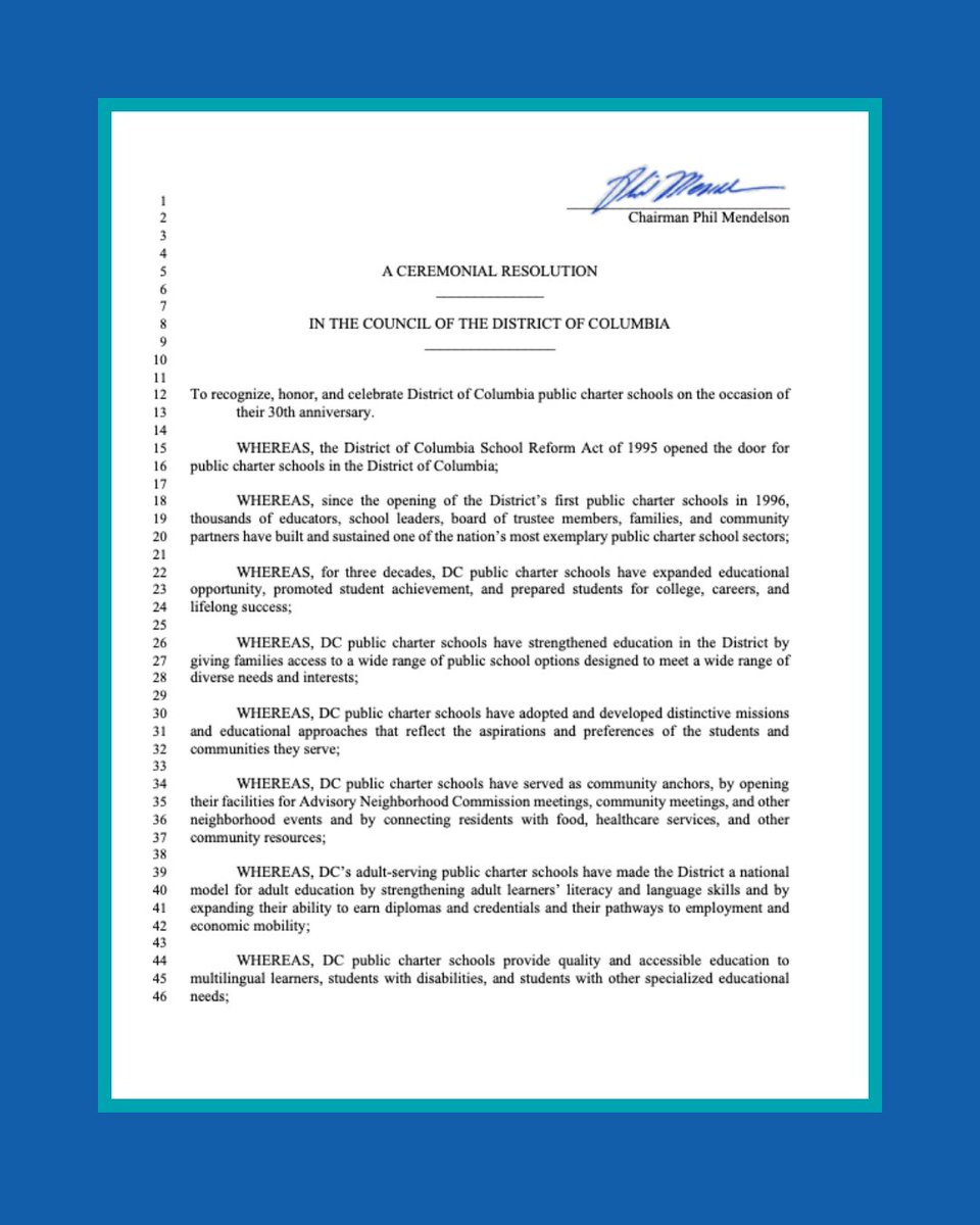 DC_Charters's tweet photo. It's official! The DC Council recognized three decades of DC public charter schools, which today serve 47,000+ students across all 8 wards.

Thank you, @ChmnMendelson, for introducing the resolution, and thank you to the full @councilofdc! https://t.co/STkMvFdQMt