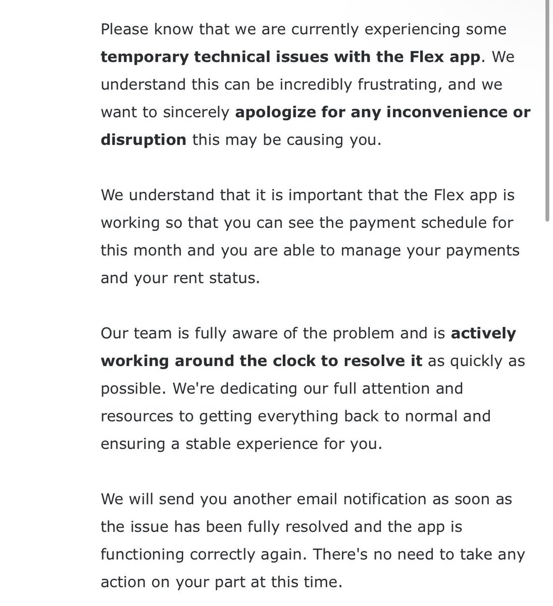 laurensbackk's tweet photo. Flex is down yall but I heard back from customer service. They’re working on it! In case you searched X for an update like I did 💀💀 https://t.co/QGpB2rIVK7