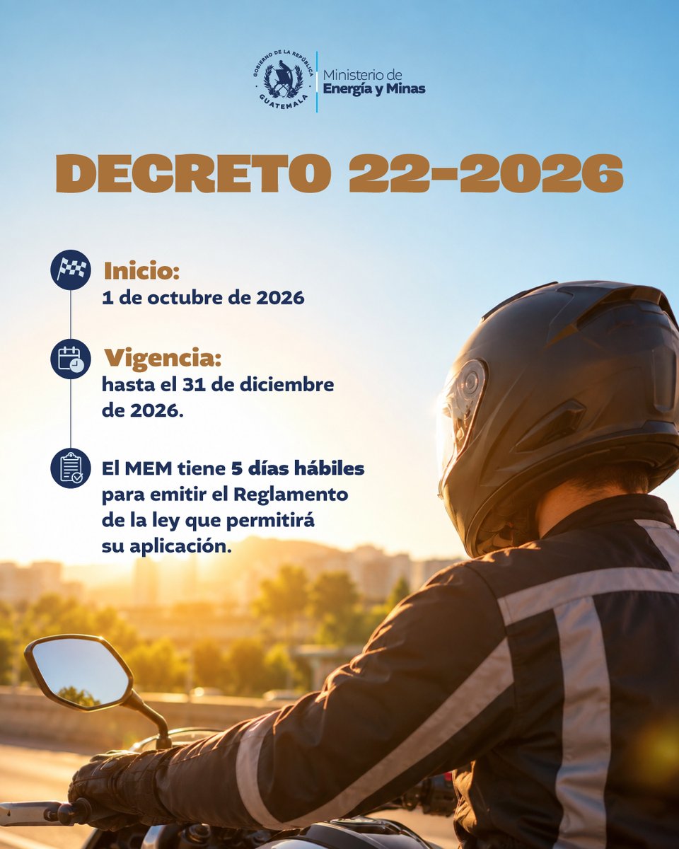MEMguatemala's tweet photo. Hoy se publicó el Decreto 22-2026, que otorga exención temporal del IVA e IDP a los combustibles. La medida busca amortiguar el alza de precios internacionales por factores geopolíticos y exige trasladar el beneficio al consumidor final. #ExenciónTemporal https://t.co/bRKWfPopkd