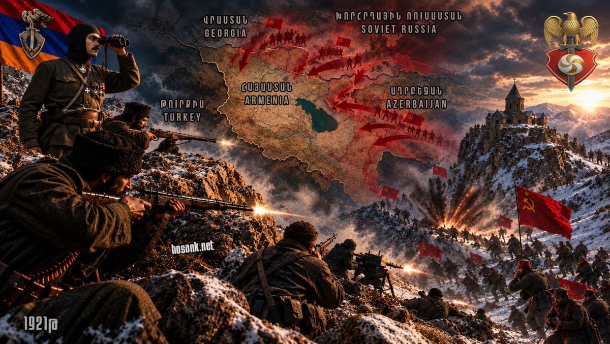 HosankX's tweet photo. In 1921, Mountainous Armenia, created by Nzhdeh, was able, with a volunteer army, to crush the criminal 11th Bolshevik Army that had invaded Syunik, because he understood that the Judeo-Russian Bolsheviks just like the Turko-Jew Kemalists understood only the language of force—that only after using force and demonstrating the strength of our arms could we negotiate with them.

In these fateful days, we must remember all of our heroic battles of the past 150 years and the heroic warriors who fought in them. But the struggle of Mountainous Armenia is somewhat different from the others, because it was also an ideological struggle—the racial ideology against anti-national Marxism. That is why, of all our wars, we must keep the example of Mountainous Armenia, which defeated Bolshevism, most firmly in our minds, because in this modern era we must continue the Nzhdehian struggle—this time fighting against the more insidious and cunning neo-Bolsheviks, who are in fact the very descendants of the Bolsheviks who betrayed Armenia.

In this 21st century, we must take the torch of truth passed down by Nzhdeh and, through our determined and uncompromising struggle for independence, carry it to final victory—until the Turkish and Neo-Bolshevik threats are neutralized and an independent, united, and Greater Armenia is built.

One Nation, One State, One Will

Hail Armenia and Victory!

“Nations will rise, triumph, and live when the spirit of absolute independence reigns supreme among them… Nations will rise, flourish, and grow powerful when the ideal of independence and greatness living within them illuminates and warms the historic path they must travel.” — Nzhdeh

#This_Time_the_World

🔗 Follow: https://t.co/dluXlu6I3F
🌐 https://t.co/Mj8DMj9DgP