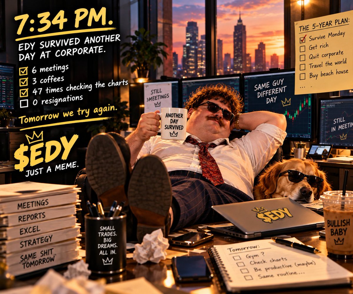 Edyonsol's tweet photo. Survived 6 meetings today.

Learned nothing.
Contributed nothing.
Somehow got invited to 3 more.

Corporate life is going great. 🤝

What’s the most useless meeting you had this week? 😂

$EDY — just a meme.
#EDY #FinanceBro #CorporateLife https://t.co/cQ39GI0QUQ
