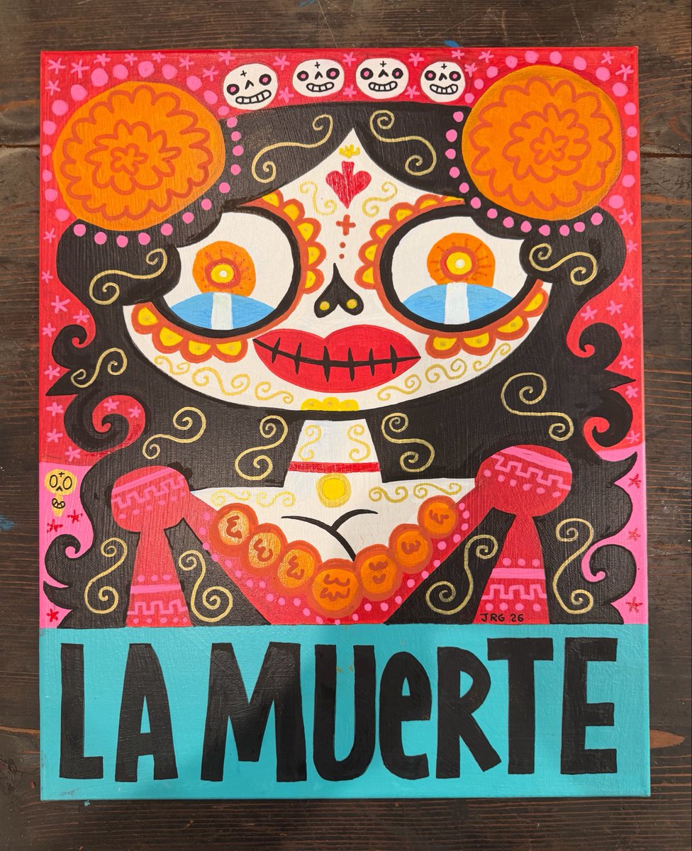 mexopolis's tweet photo. LA MUERTE, 16x20 acrylic on canvas. 
One of the new paintings for MUERTITOS, a new Dia de los Muertos art show at Bluemoon Gallery in San Miguel de Allende, Mexico! https://t.co/yclxrCrgzK