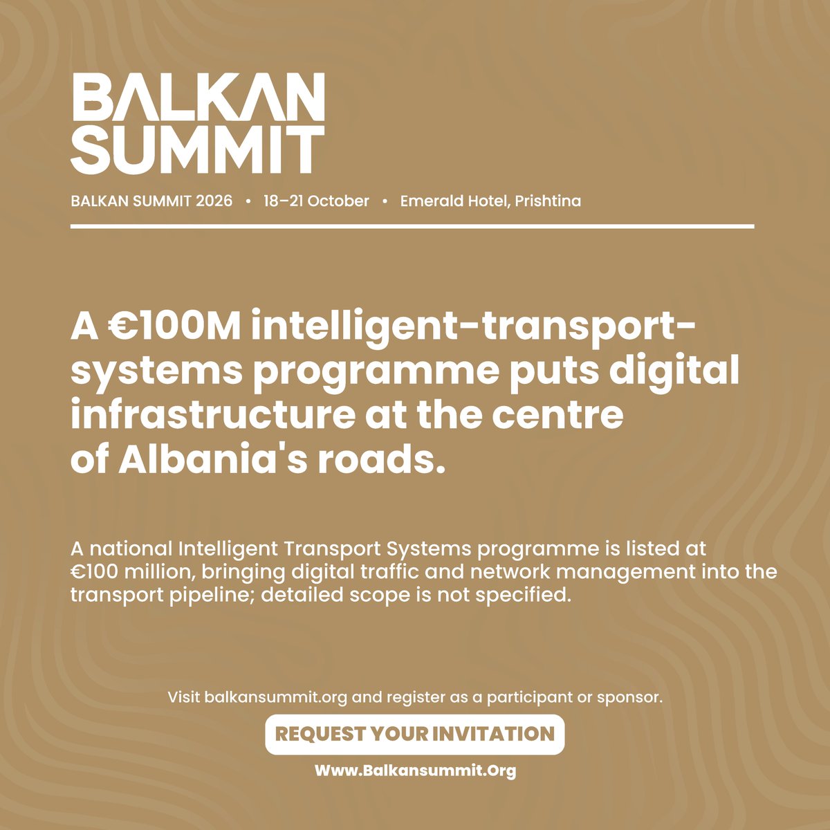 balkan_summit's tweet photo. An ITS development project is creating opportunities in traffic management, sensors, communications, control centres and systems integration. At Balkan Summit 2026, firms can review the scope, requirements and procurement route.

#BalkanSummit #Infrastructure https://t.co/VXJSDI8tSn